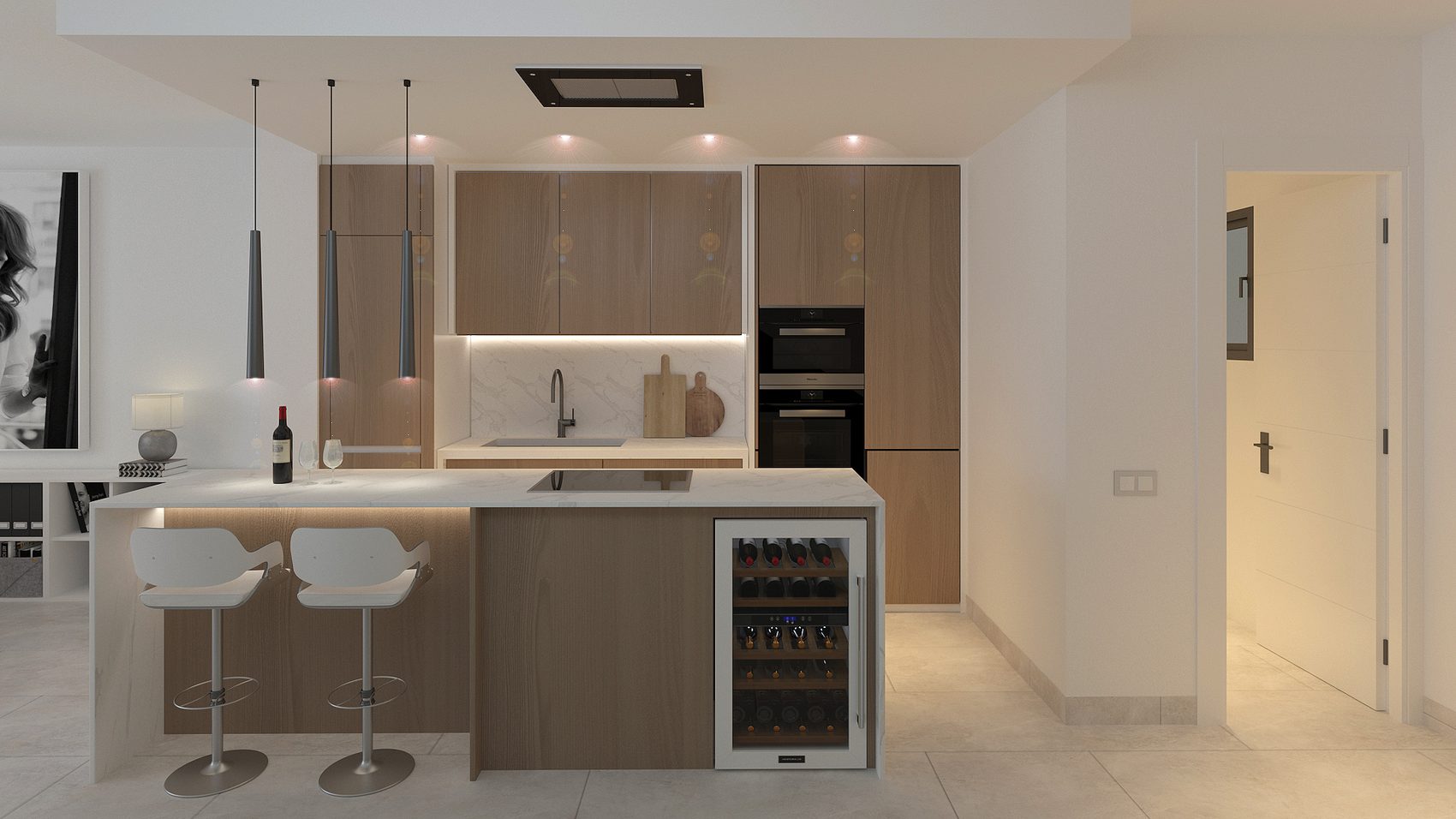 Cocina con isla en blanco mate