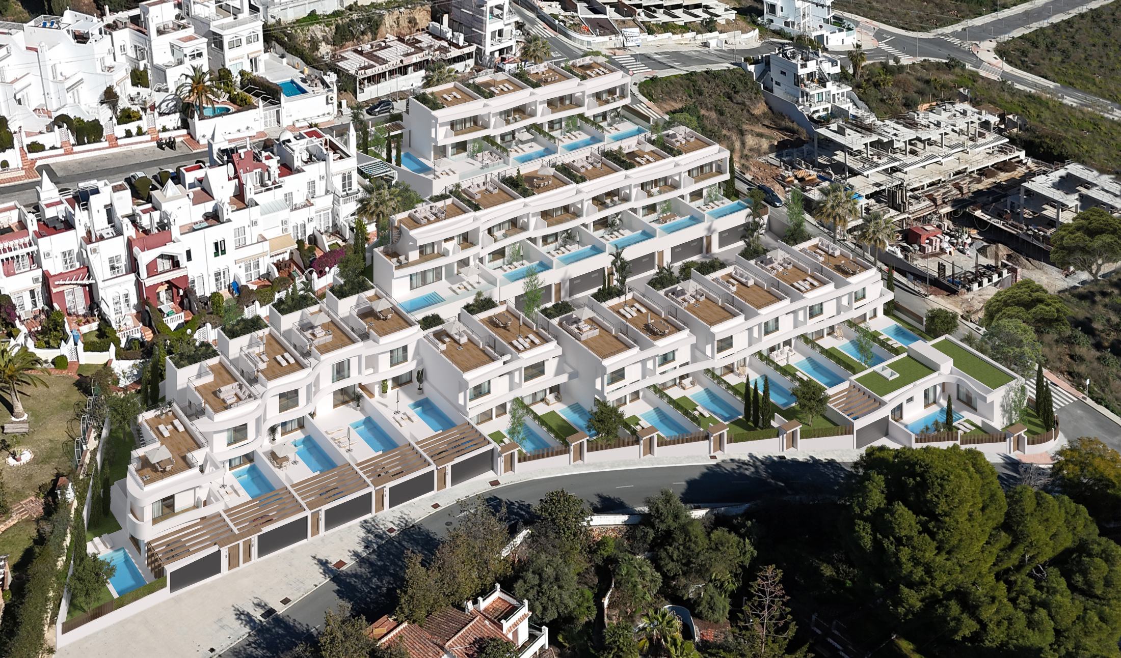 Vista aérea de Maroa Village con sus 24 dúplex